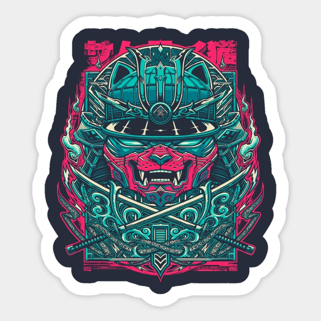 Cyber Samurai Cat Sticker by StudioM6